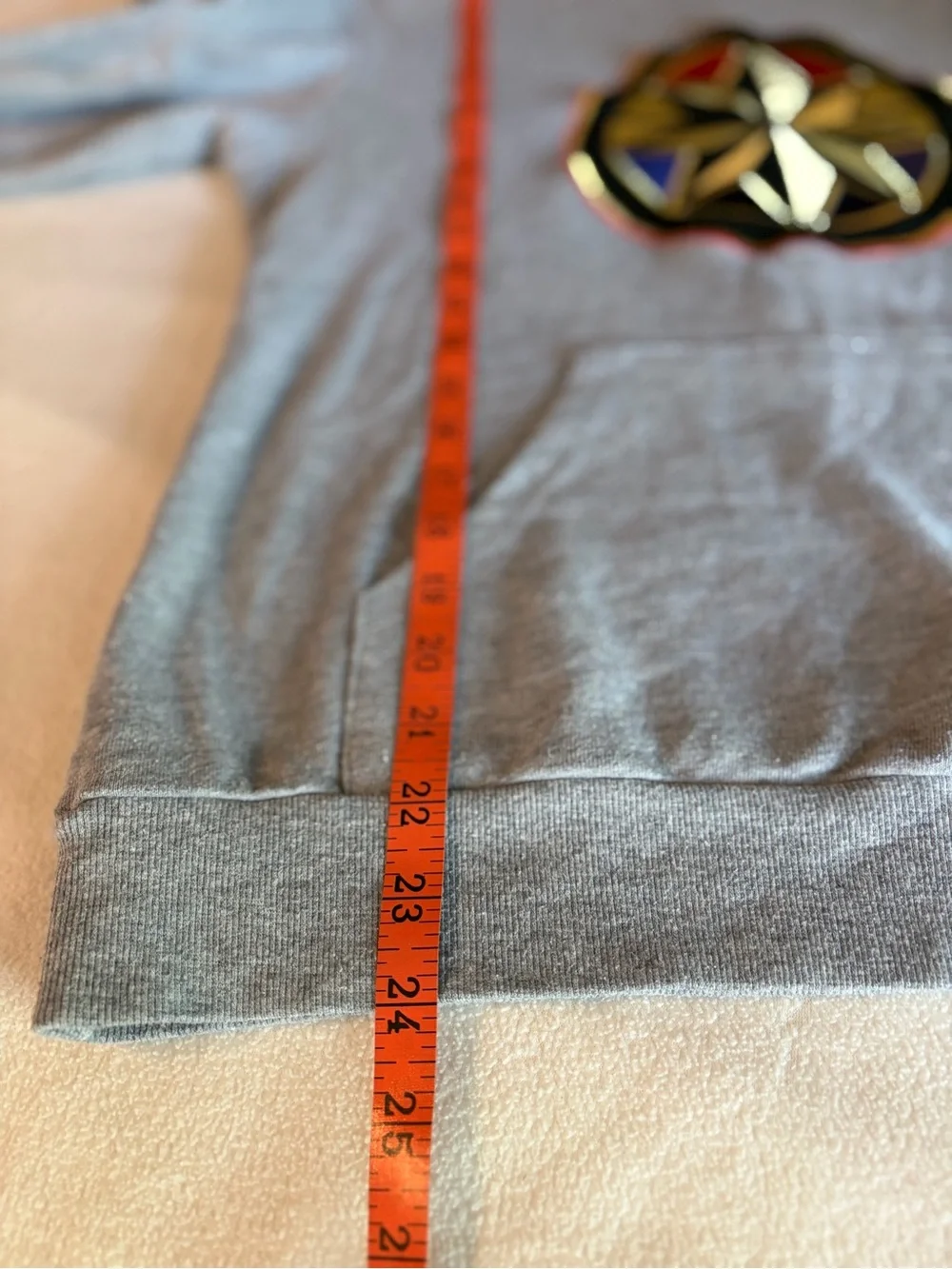 Captain Marvel Gray Crewneck Hoodie with Multicolor Embroidered Star Emblem  Lg - Picture 7 of 8